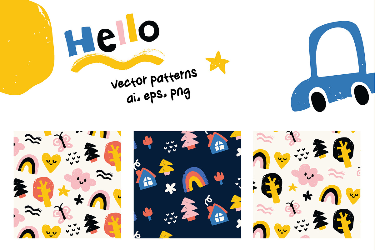 Kid's cute drawings patterns, a Decorative Illustration by OlgaBoncheva (Photo 4 of 7)