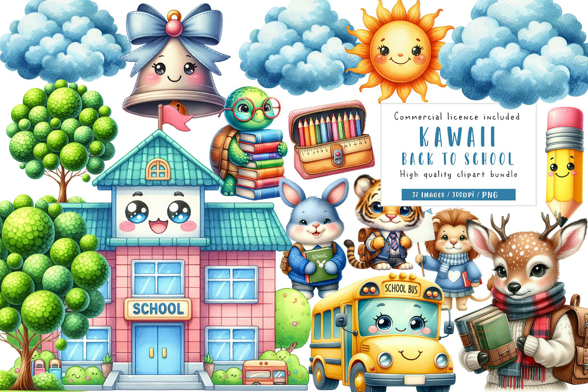 Kawaii Back to School Clipart, an Illustration by CreationArt (Photo 1 of 5)