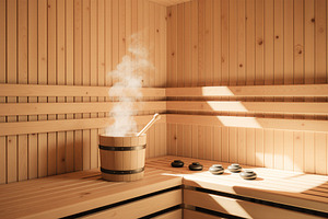 Serene minimalist Scandinavian sauna, a Photo by rarrarorro