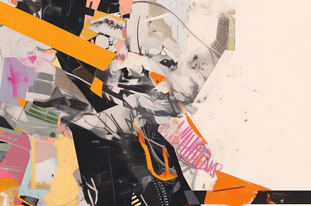 An abstract collage featuring a dynamic composition of geometric shapes, vibran, a Wallpaper Graphic by Textures & Backgrounds