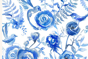 Watercolor Blue Floral Pattern