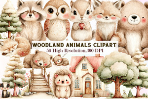 Watercolor Woodland Animals Clipart, an Illustration by Sublimation Artist