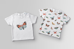 Butterflies Seamless Pattern Set