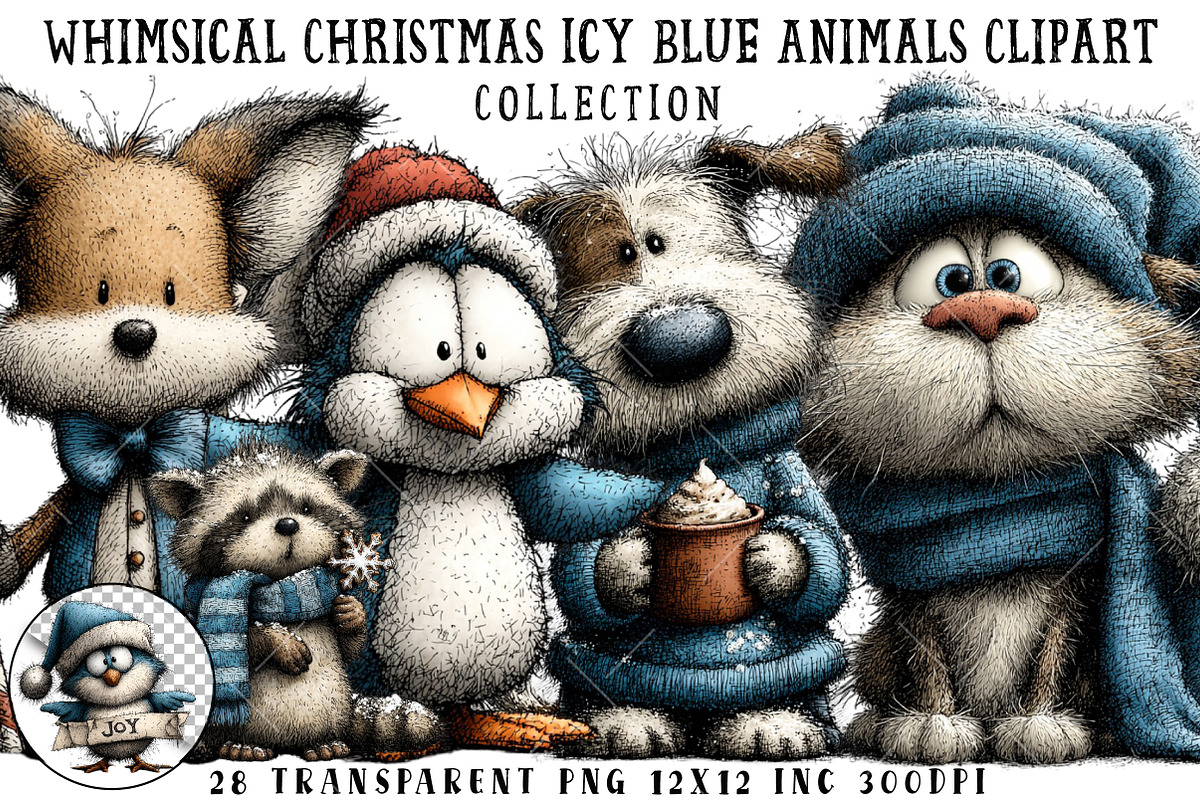 Whimsical Christmas Icy Blue Animals, an Illustration by OK Design (Photo 1 of 6)