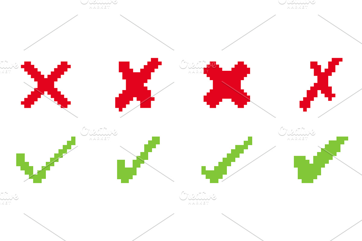 Pixelated Green Checkmark and Cross, an Object Illustration by Vector Creator