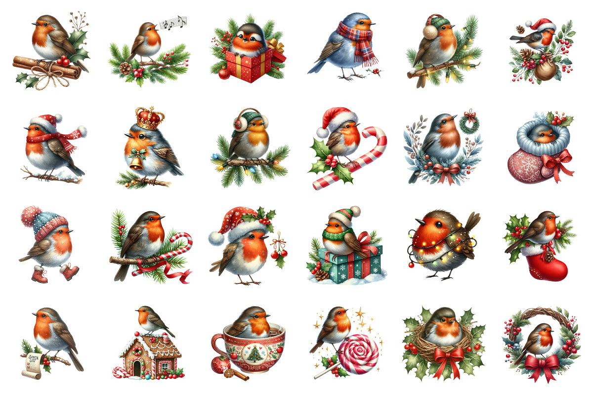 Watercolor Christmas Robin Clipart, an Illustration by SinaCreation (Photo 2 of 7)