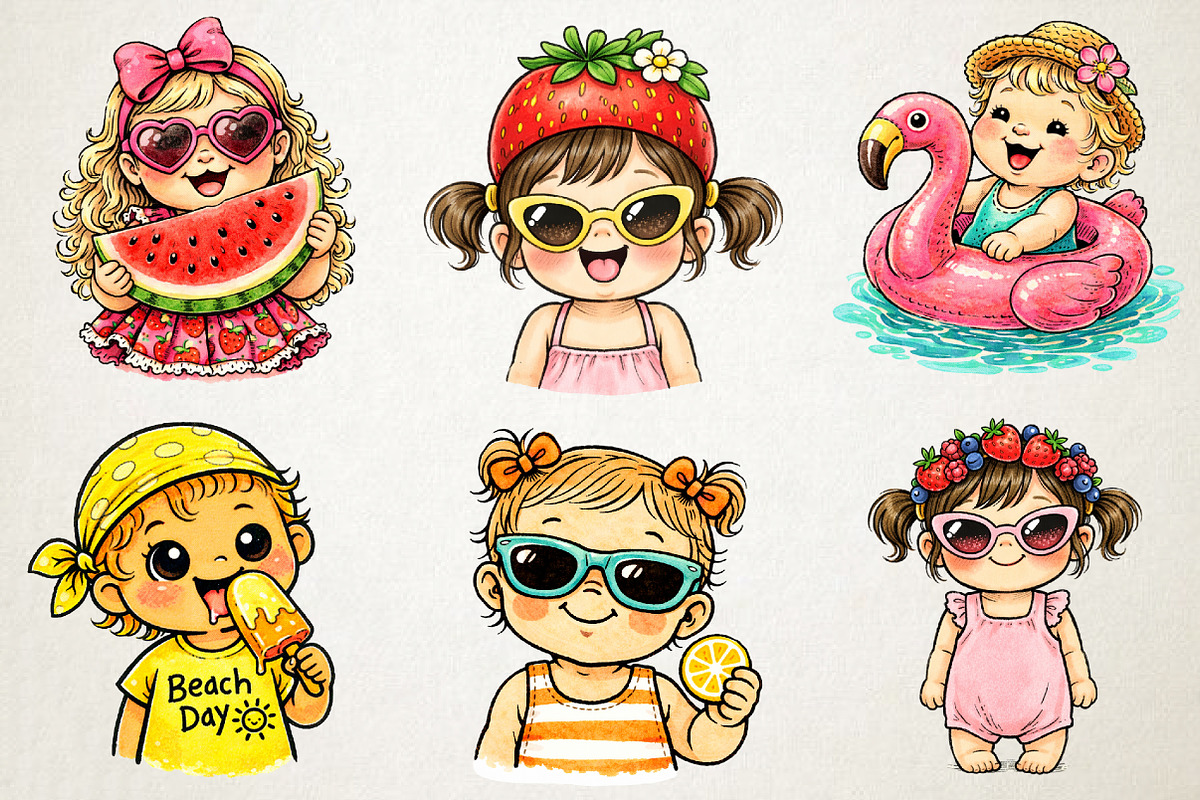 Watercolor Summer Cute Baby Girl PNG, an Illustration by RobertsArt (Photo 3 of 5)