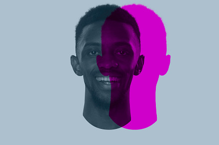 Close-up young African man's face, head with colored silhouette, shadow isolate, a Person Photo by Volodymyr Melnyk