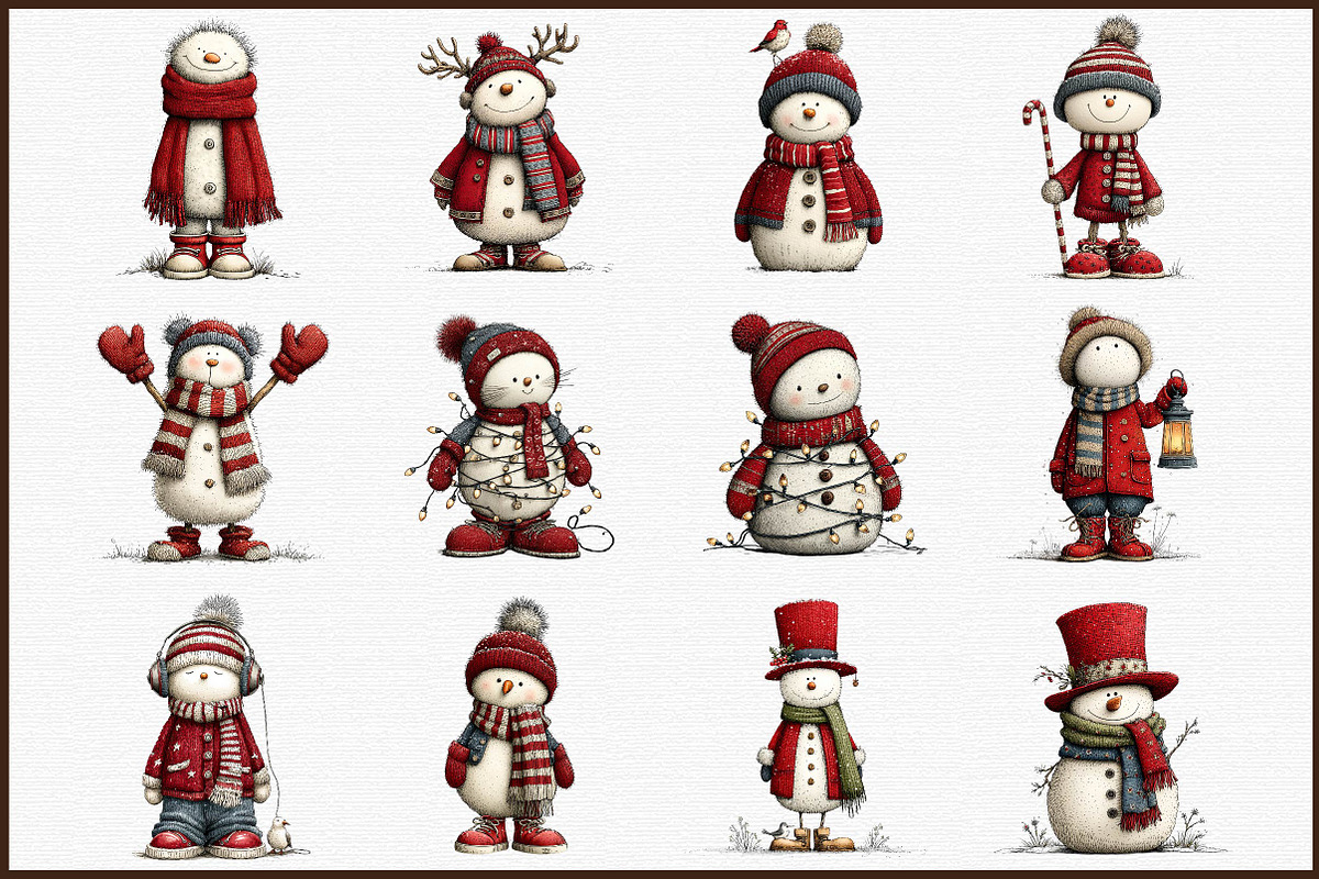 Christmas Whimsical Snowman Clipart, an Illustration by Sublimation Artist (Photo 3 of 6)