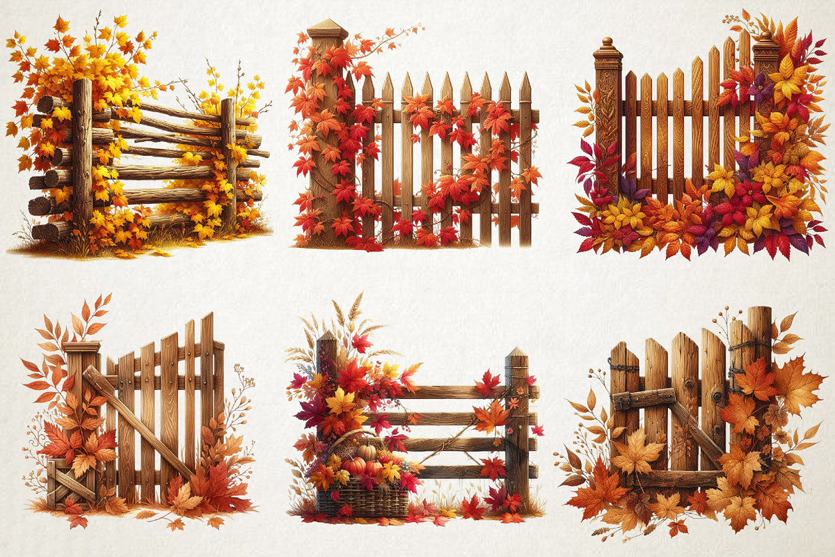 Watercolor Autumn Fence PNG Clipart, a Seasonal Illustration by RobertsArt (Photo 4 of 6)