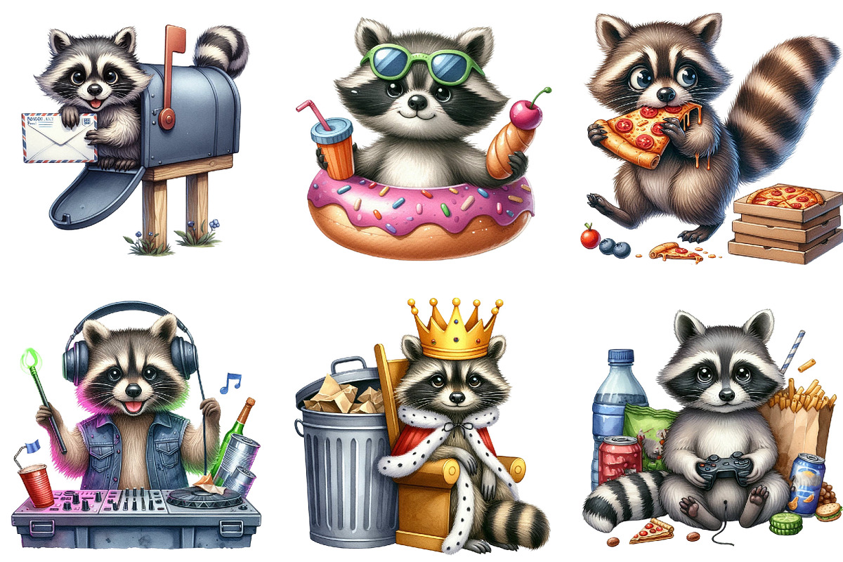 Funny Raccoon PNG Bundle Sublimation, an Illustration by DreamArtGraphic (Photo 4 of 5)