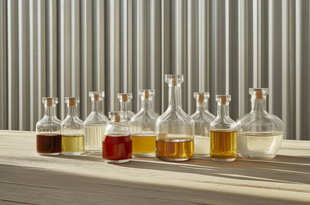 Variety glass bottles filled with ho