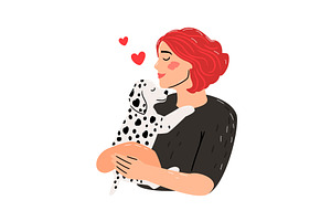 Kind woman hugs puppy. Relaxing, an Animal Illustration by Stock-Smart-Start
