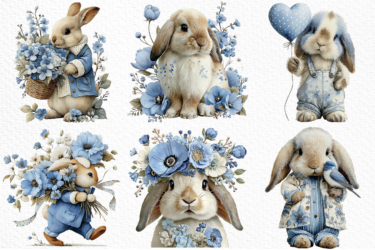 Watercolor Spring Rabbit Clipart Png, an Illustration by Craft Nest (Photo 5 of 11)