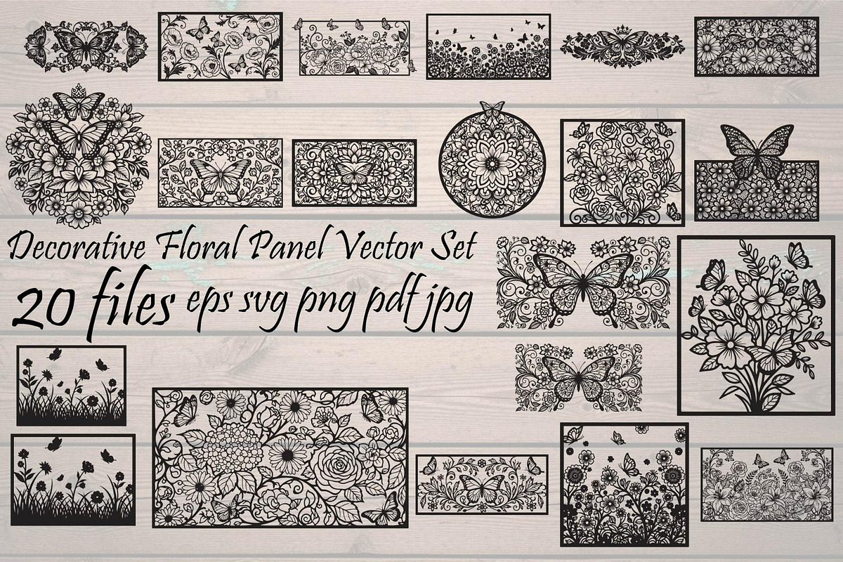 Decorative Floral Panel Vector Set, a Decorative Illustration by Designer_Momina (Photo 1 of 20)