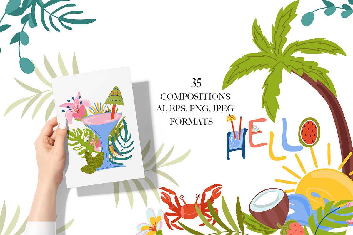 Summer time, Tropical clipart, a Decorative Illustration by Usis (Photo 2 of 13)
