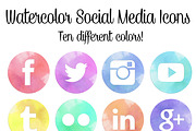 Watercolor Social Media Icons Set, a Templates & Theme by Curly Hair Designs (Thumbnail 1 of 5)