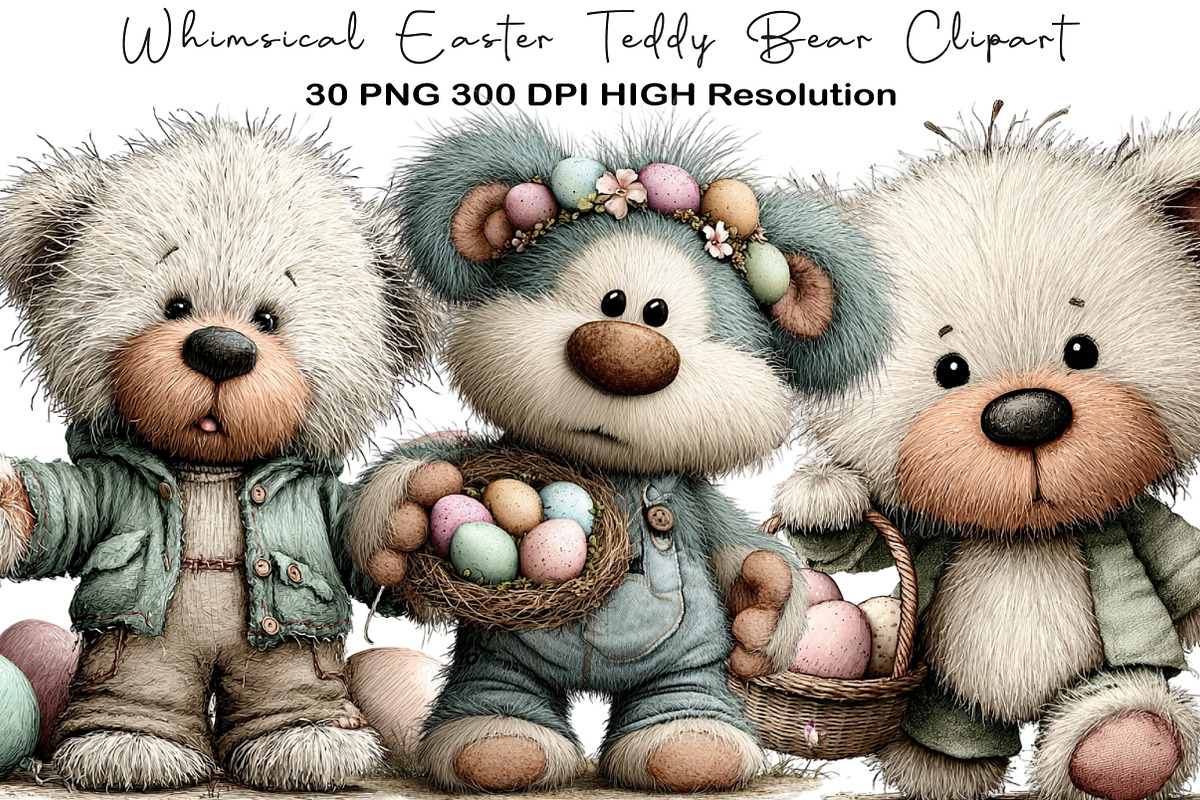 Whimsical Easter Teddy Bear Clipart, an Illustration by Black Bird Studio (Photo 1 of 5)