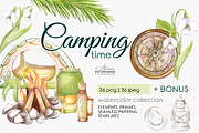 Camping watercolor clip art, a Sport Illustration by katmonne (Thumbnail 1 of 9)