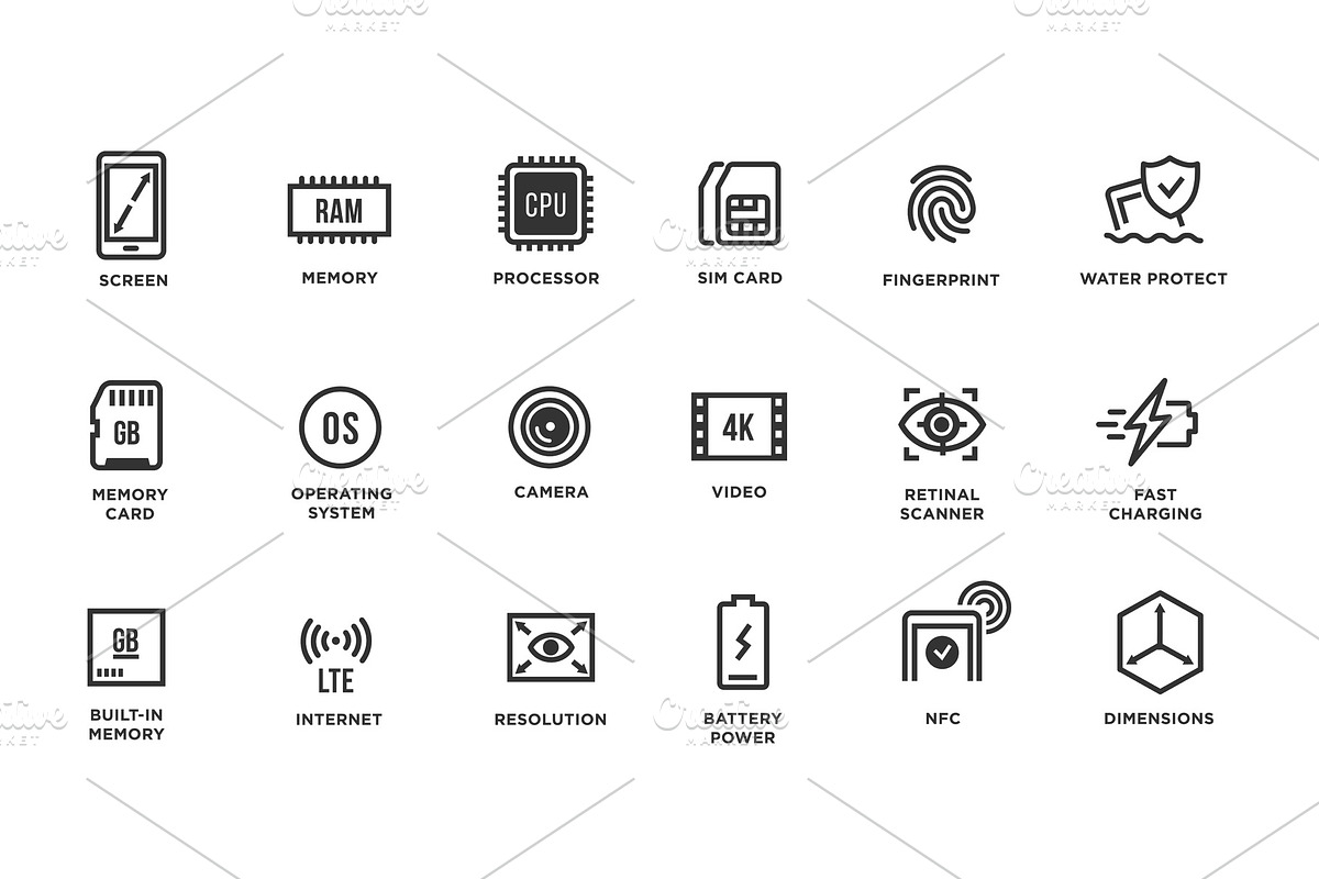 Mobile Device Components Vector Icon Set, an Illustration by turbodesign
