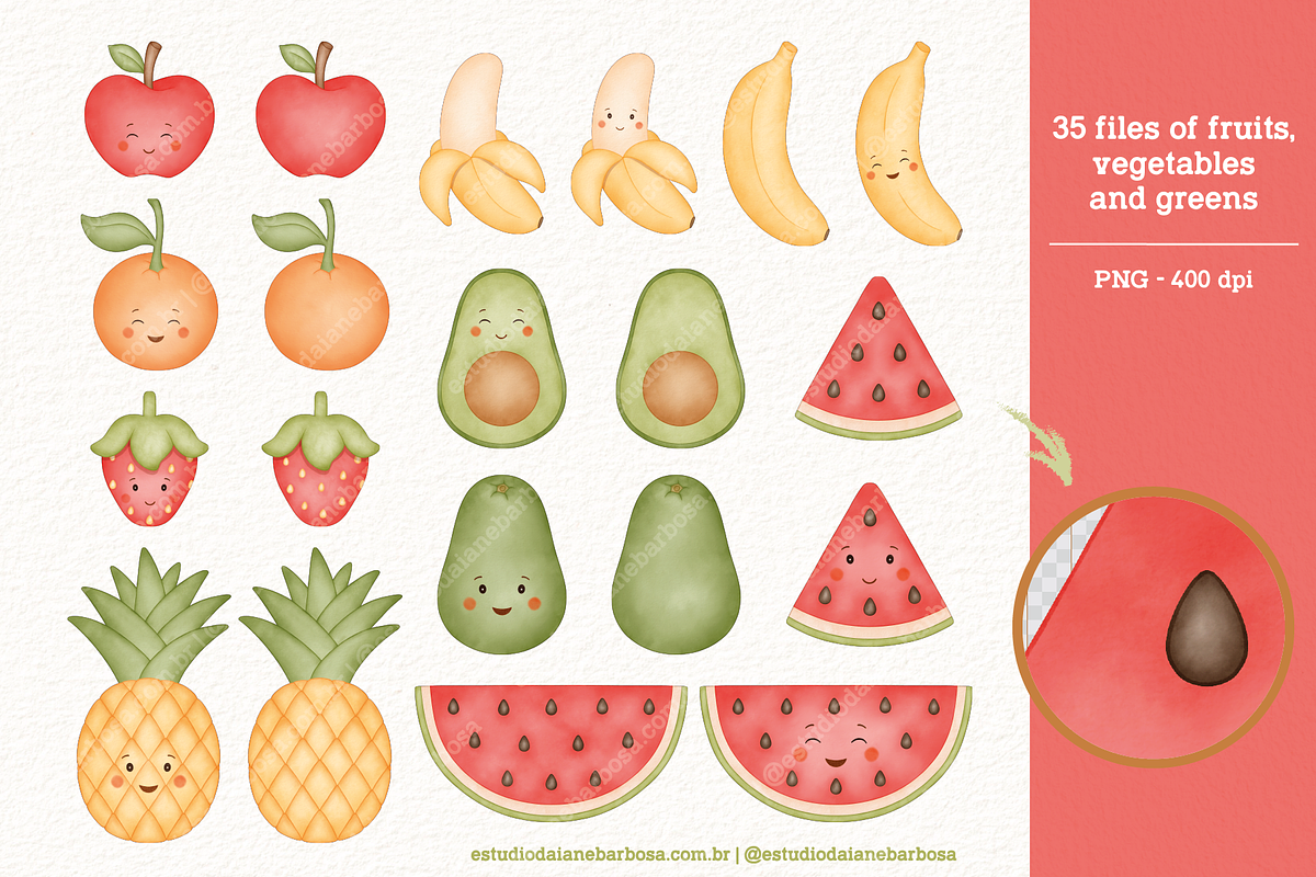 Fruits and Vegetables - Cliparts Set, an Illustration by Estudio Daiane Barbosa (Photo 2 of 10)