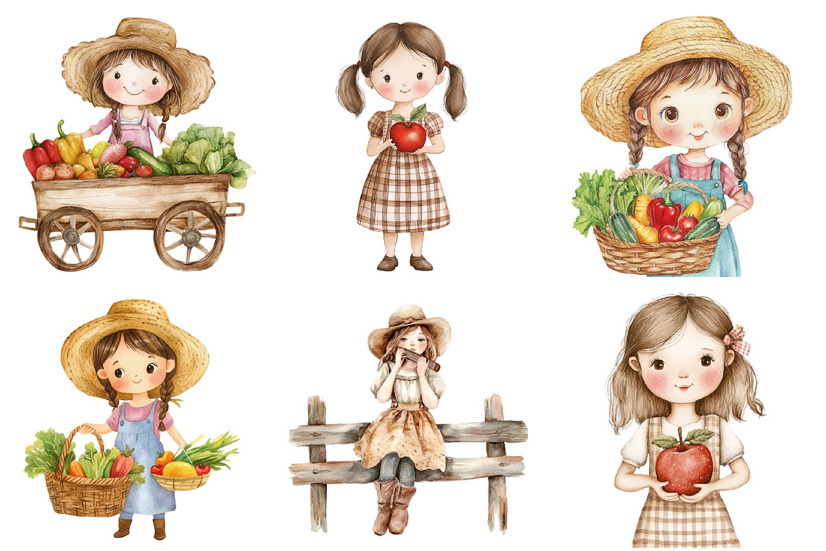 Adorable Girl Farmer Clipart PNG, an Illustration by SinaCreation (Photo 2 of 4)