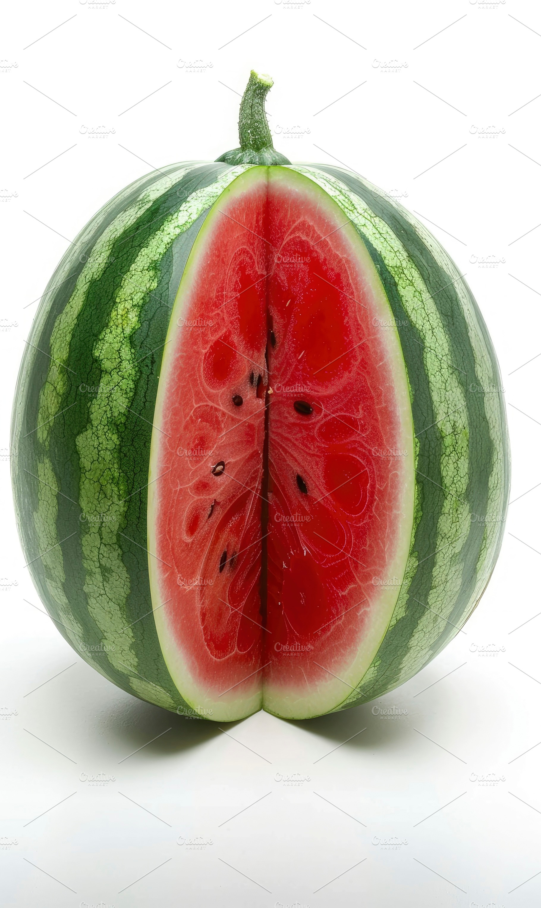 A vertically sliced watermelon with, a Photo by LOGOCREATIVE