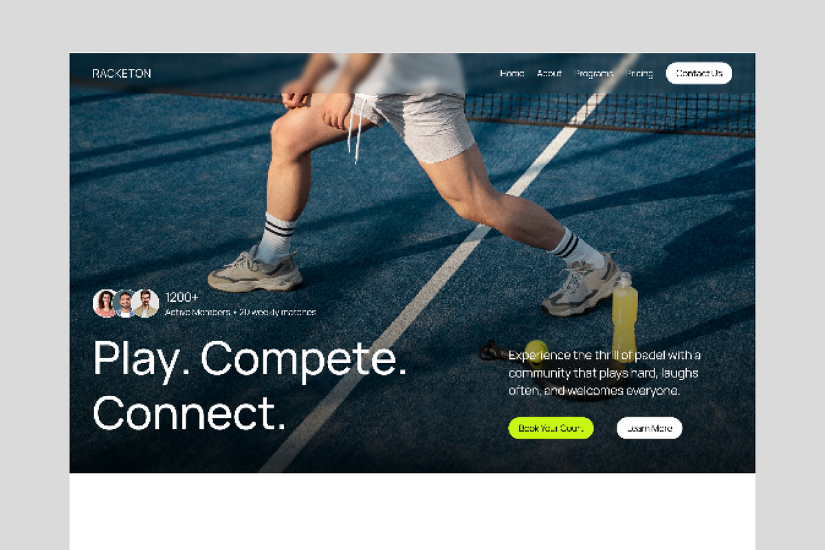 Racketon - Sports Framer Template, a Landing Page Template by Hammad Arif (Photo 1 of 2)