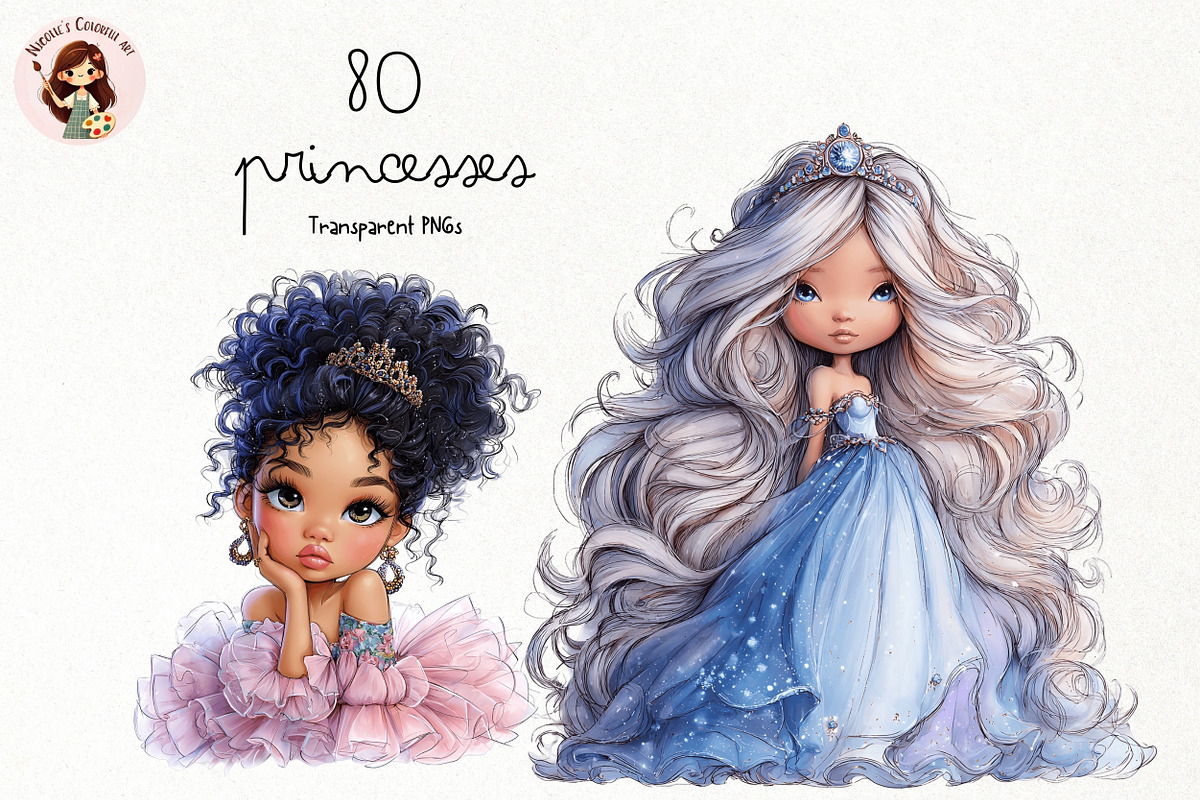 Princesses PNG Clipart Bundle, a Person Illustration by Nicolle's Colorful Art (Photo 1 of 6)