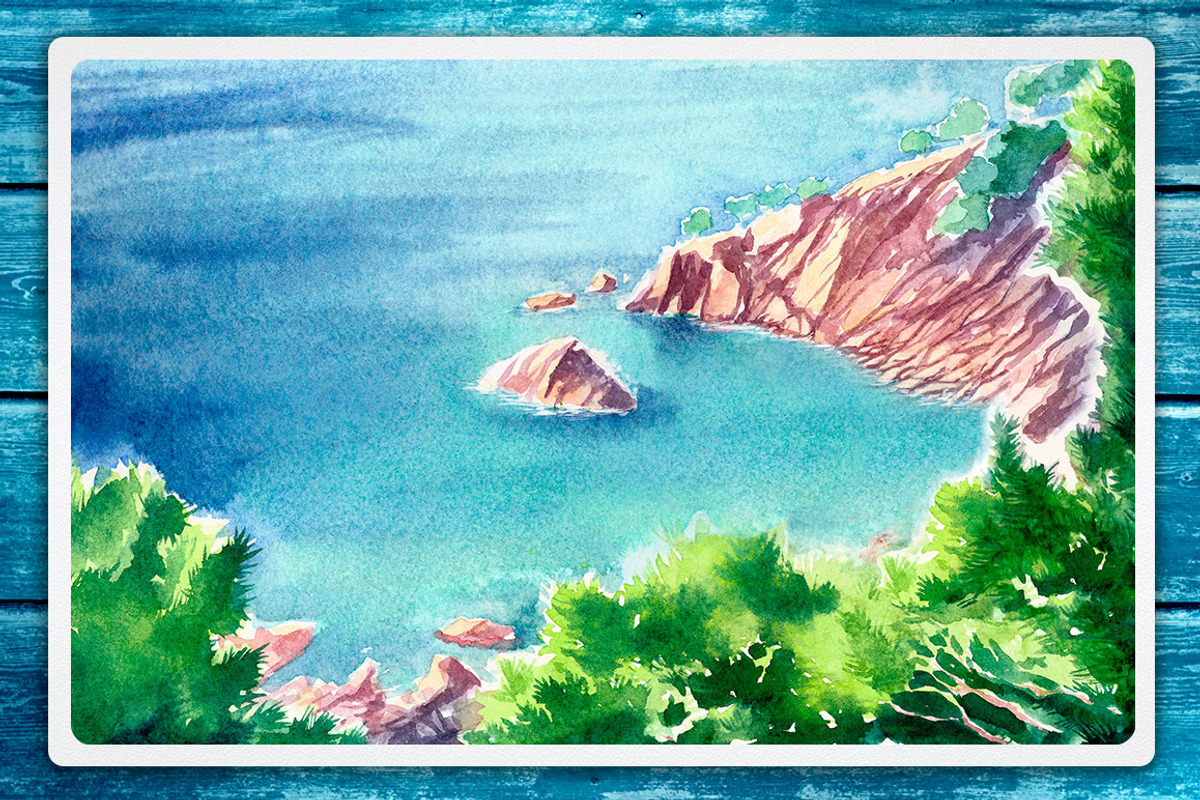 Seascapes. Watercolor illustrations., an Illustration by AlexGreenArt (Photo 5 of 9)
