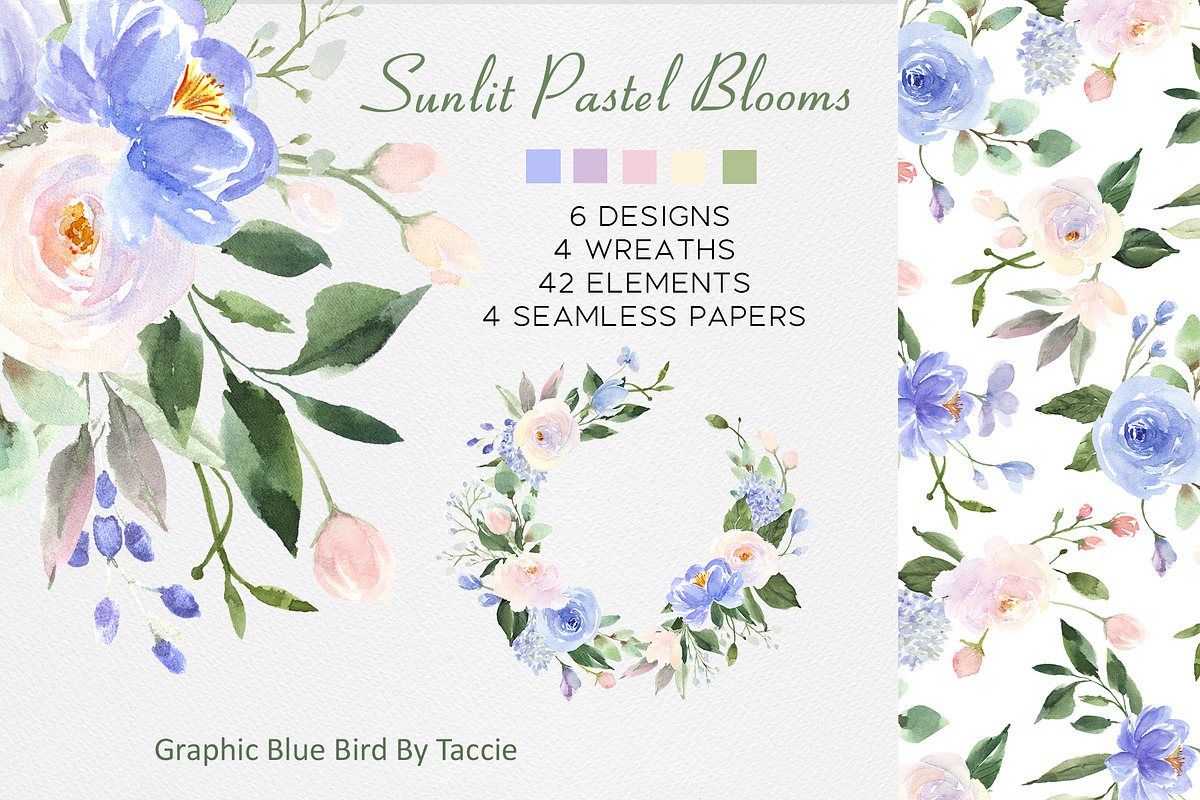Pastel Flowers in Pink and Blue, an Illustration by Graphic Blue Bird (Photo 1 of 7)