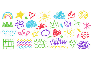 Kids crayon drawings. Hand drawn, an Illustration by winwin.art