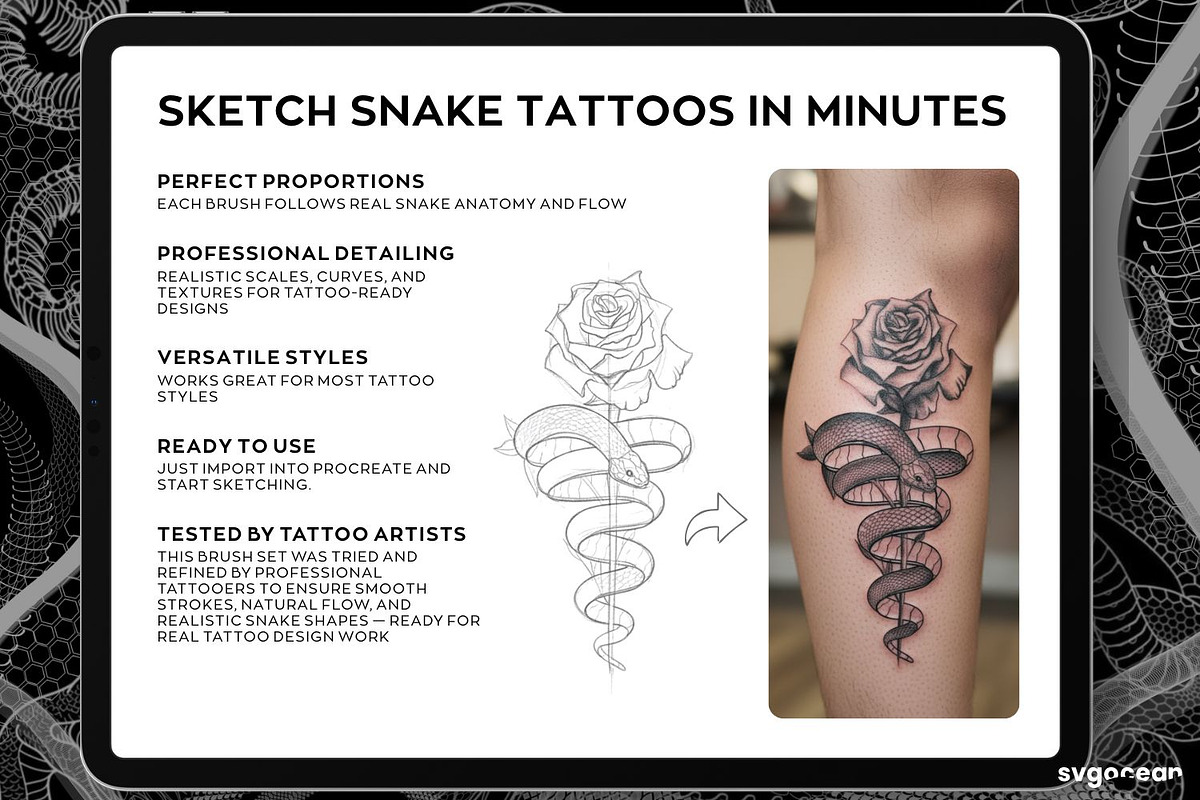 Snake Tattoo Brushes for Procreate, a Brush Add-On by svgocean (Photo 2 of 10)