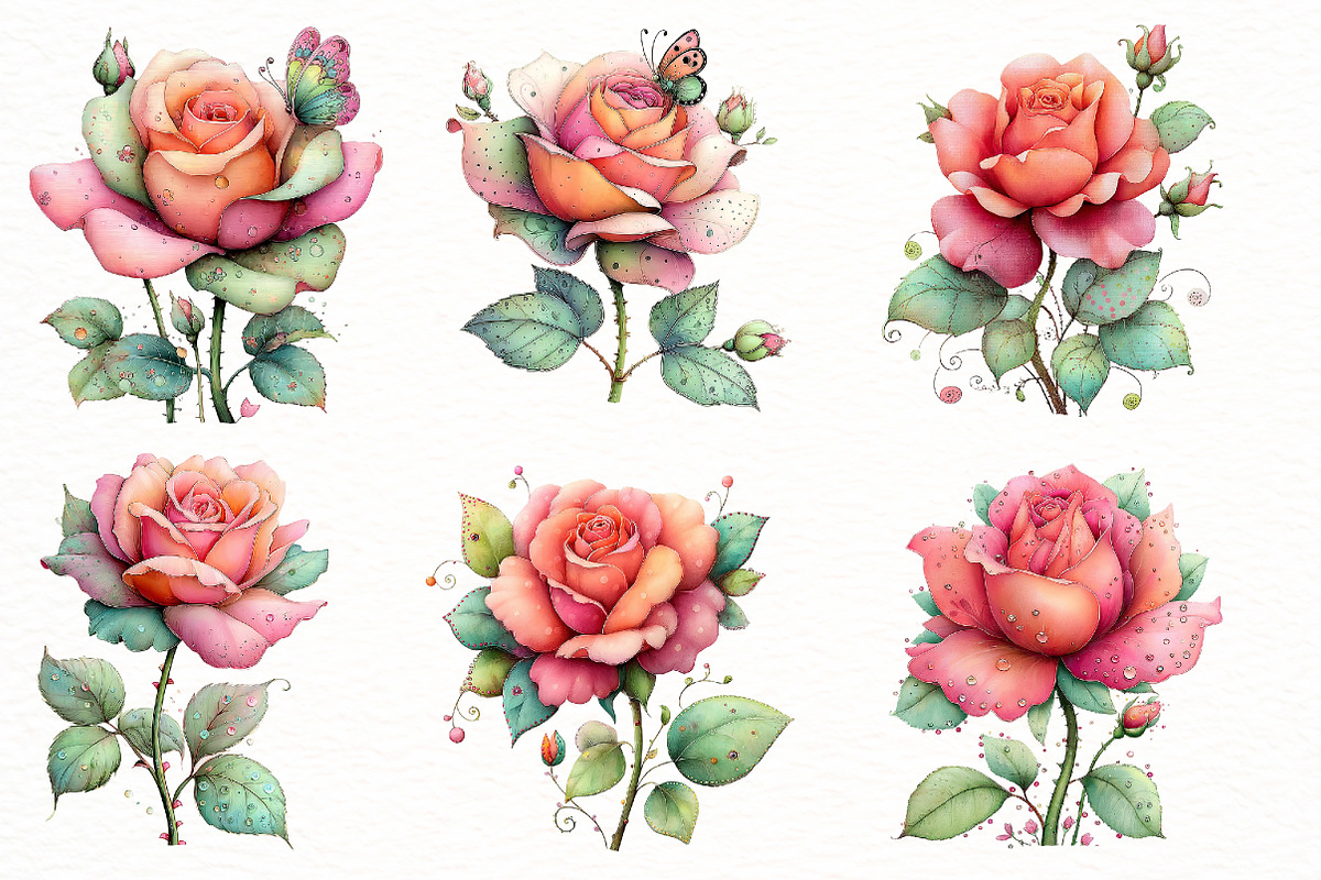 Whimsical rose Clipart, an Illustration by Designworld (Photo 3 of 8)