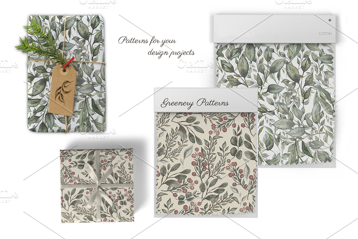 Watercolor Greenery Patterns, a Pattern Graphic by MayaNavits (Photo 9 of 11)