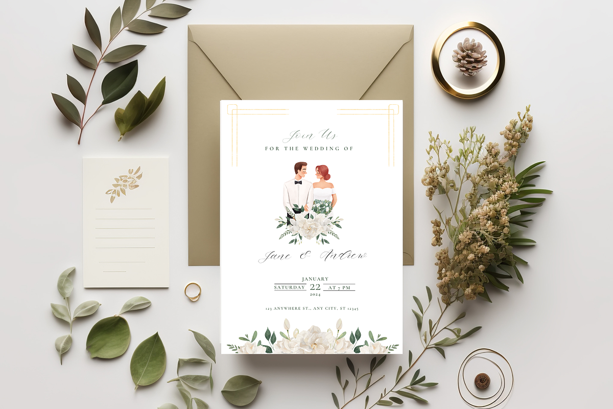 White Floral Wedding Invitation Card, an Invitation Template by TheSimplySereneShop (Photo 2 of 7)