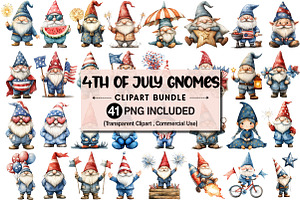 4th of July Gnomes Clipart Bundle, an Illustration by Pixels.Craft