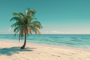 Tropical beach with coconut palm tree and ocean, a Nature Photo by AlyaAnd