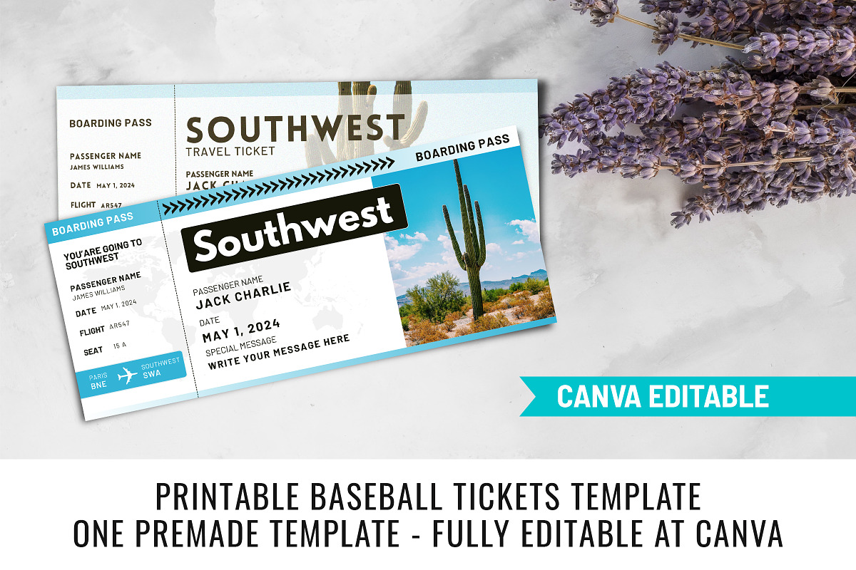 Southwest Trip Ticket Canva Template, a Card Template by Snapybiz (Photo 6 of 10)