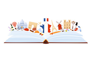 France culture elements, landmarks, an Education Illustration by Flashvector