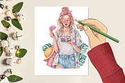 Watercolor Girly Summer Clipart, an Illustration by SVGArt (Thumbnail 8 of 9)