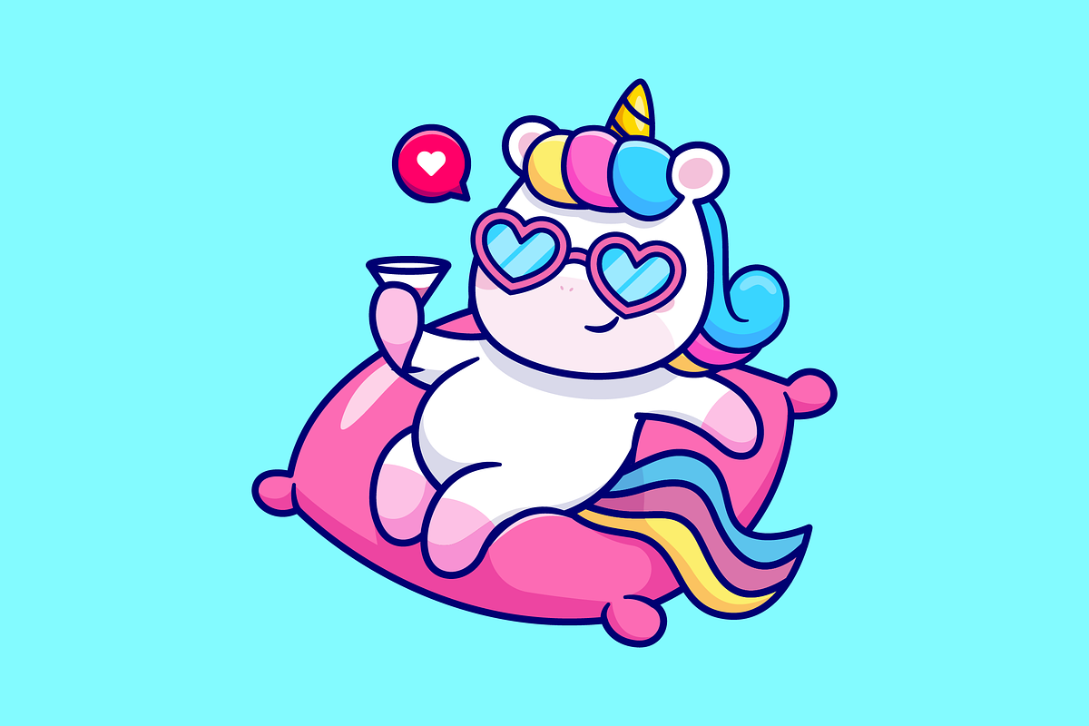 Cute Unicorn Chill On Pillow Cartoon, an Animal Illustration by Catalyst Labs (Photo 1 of 3)