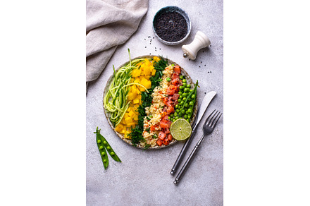 Healthy bowl with salmon and
