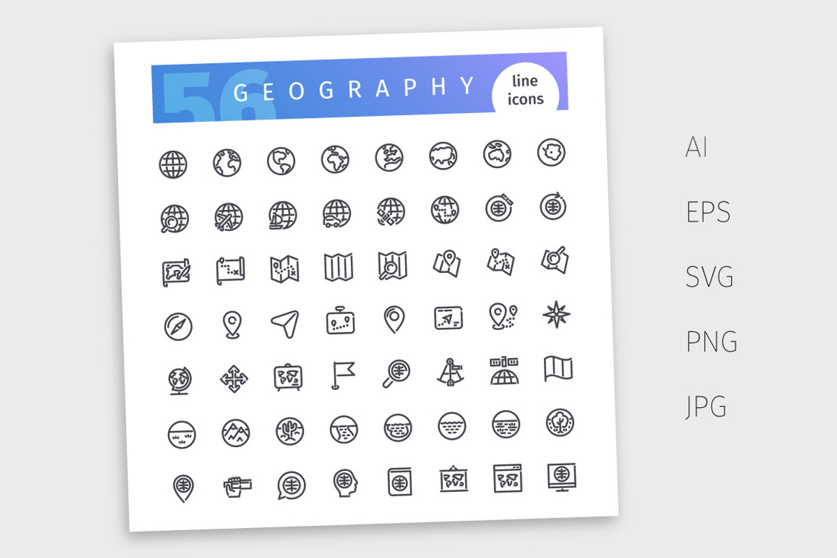 Geography Line Icons Set, an Outline Icon by Voysla's Shop (Photo 4 of 4)