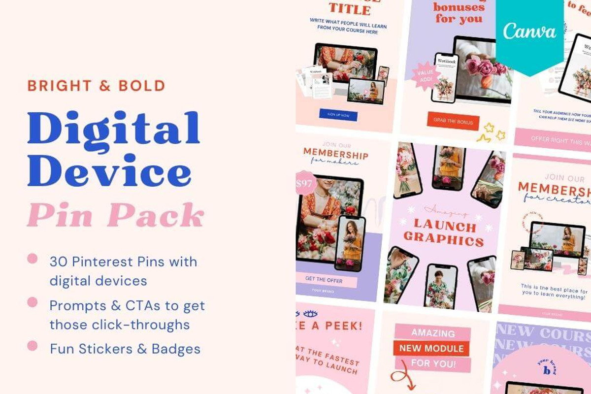 Bright & Bold Canva Device Pins, a Social Media Template by Creative Day (Photo 1 of 6)