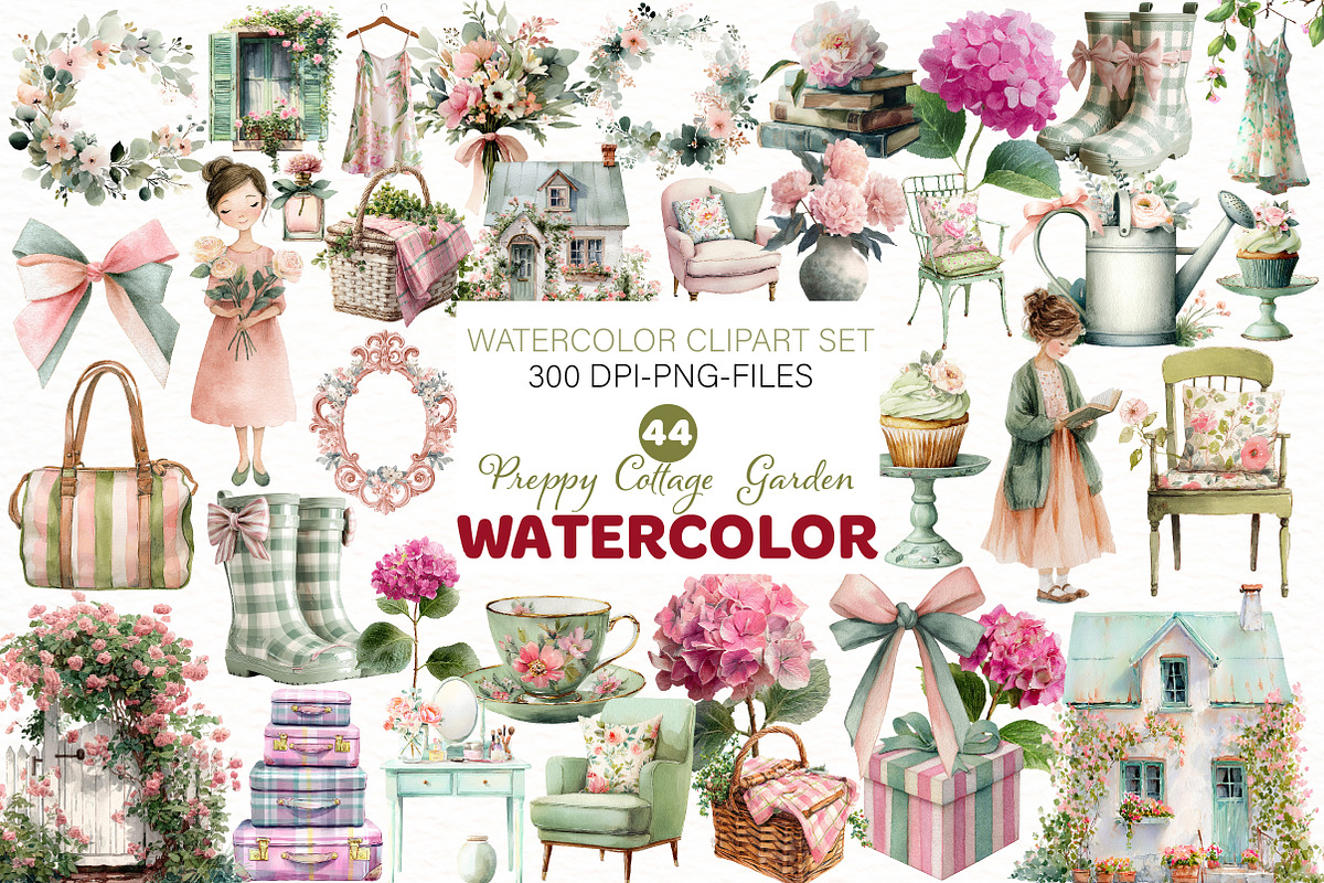 Preppy Cottage Clipart Vintage Garde, an Illustration by Designworld (Photo 1 of 5)