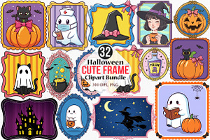 Halloween Cute Frame Clipart Bundle, an Illustration by Canvas Craft