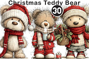 Christmas Teddy Bear Clipart, a Seasonal Illustration by Black Bird Studio (Thumbnail 1 of 7)