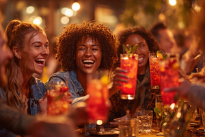 Friends enjoy drinks at night event, a Photo by Beautiful things