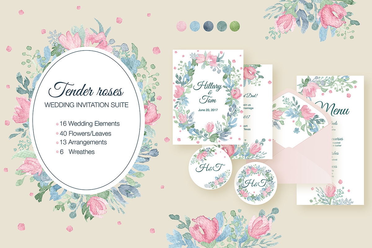 Tender Roses-Wedding Invitation Set, a Decorative Illustration by Happiestsim (Photo 1 of 6)